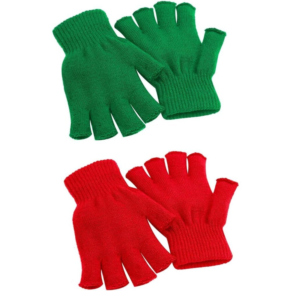 2 Pairs Unisex Warm Half Finger Gloves Winter Fingerless Gloves L for Adults, M